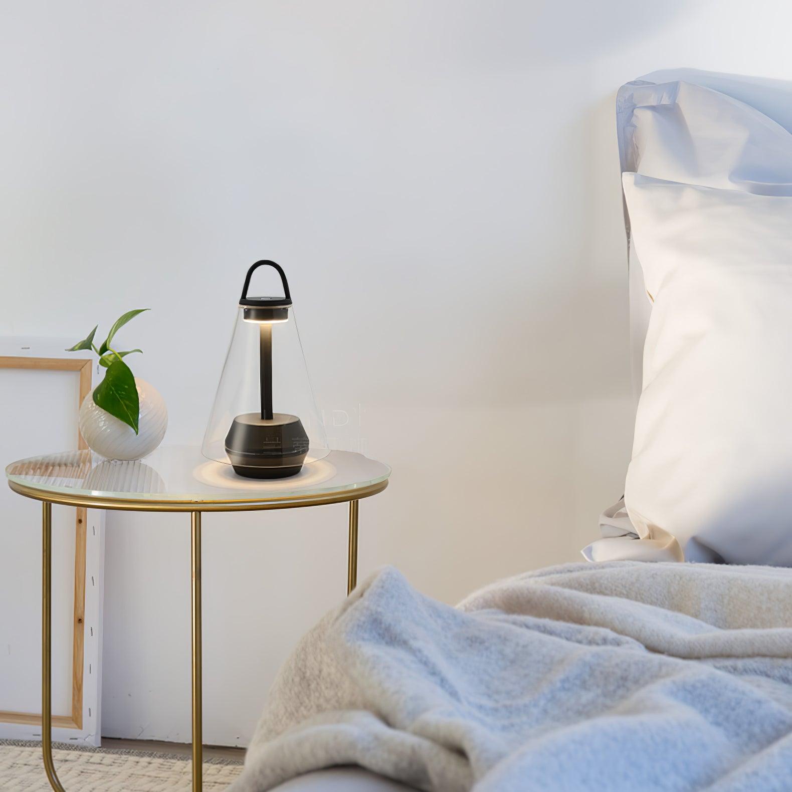Shuttle Portable Rechargeable LED Table Lamp with Blown Glass Shade and Touch Control