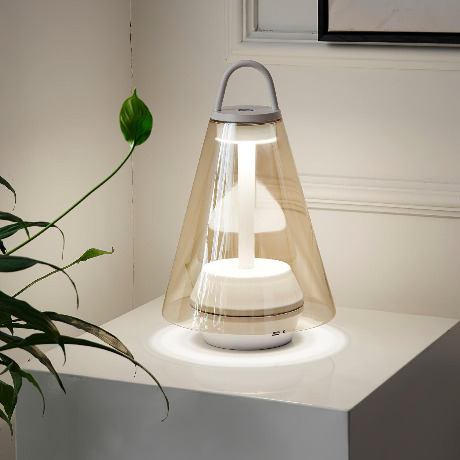 Shuttle Portable Rechargeable LED Table Lamp with Blown Glass Shade and Touch Control