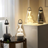 Shuttle Portable Rechargeable LED Table Lamp with Blown Glass Shade and Touch Control