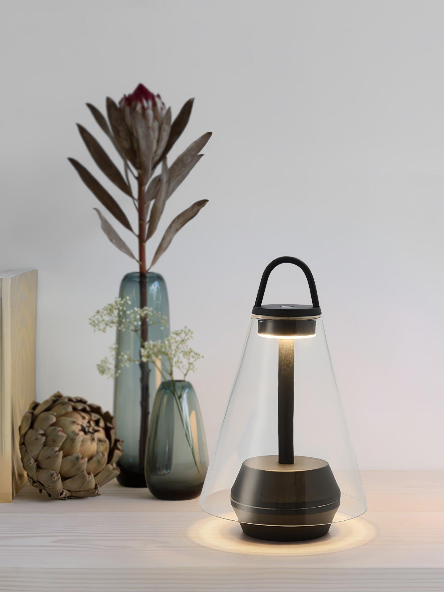 Shuttle Portable Rechargeable LED Table Lamp with Blown Glass Shade and Touch Control