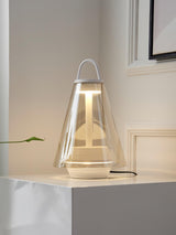 Shuttle Portable Rechargeable LED Table Lamp with Blown Glass Shade and Touch Control