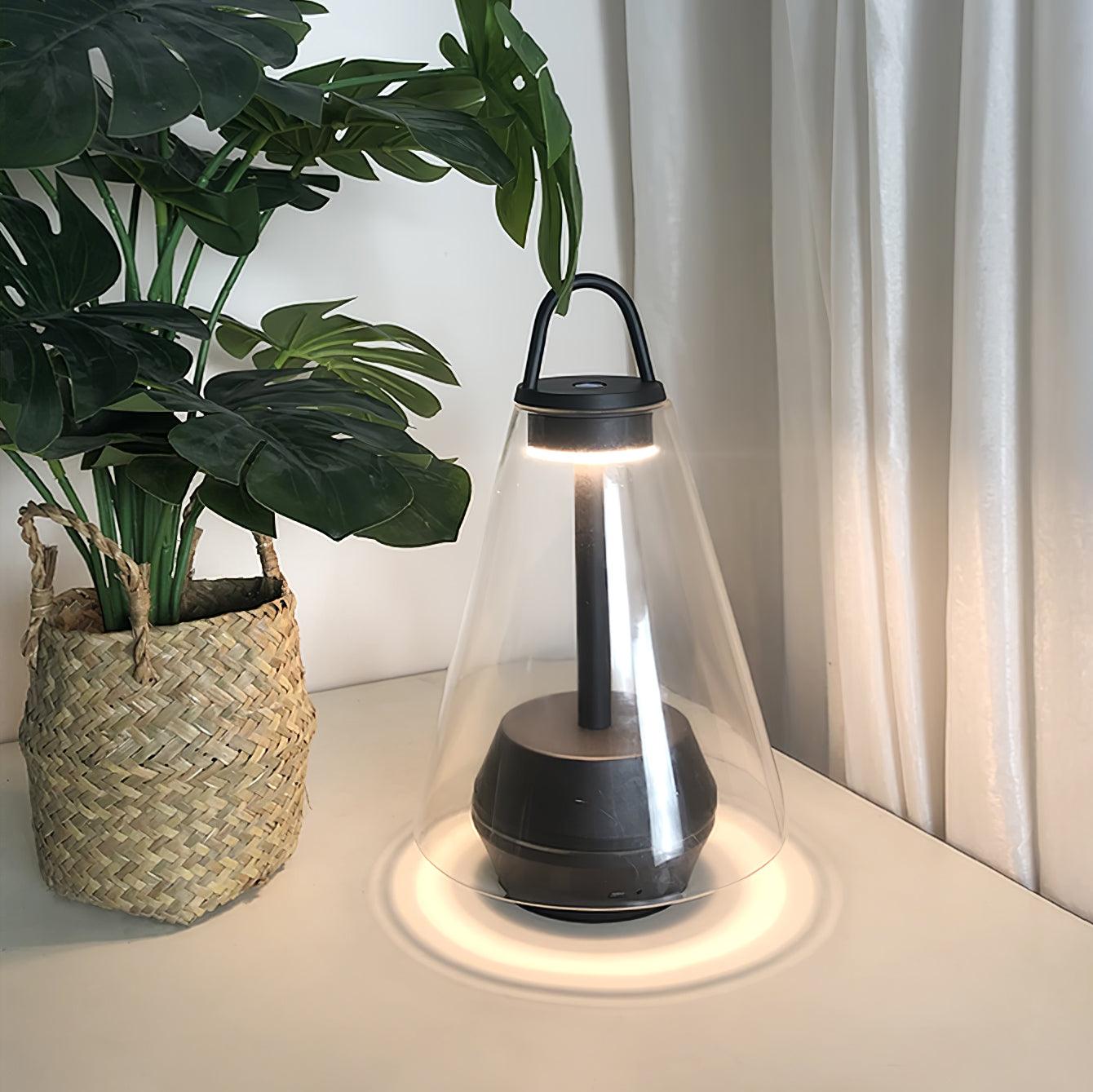 Shuttle Portable Rechargeable LED Table Lamp with Blown Glass Shade and Touch Control