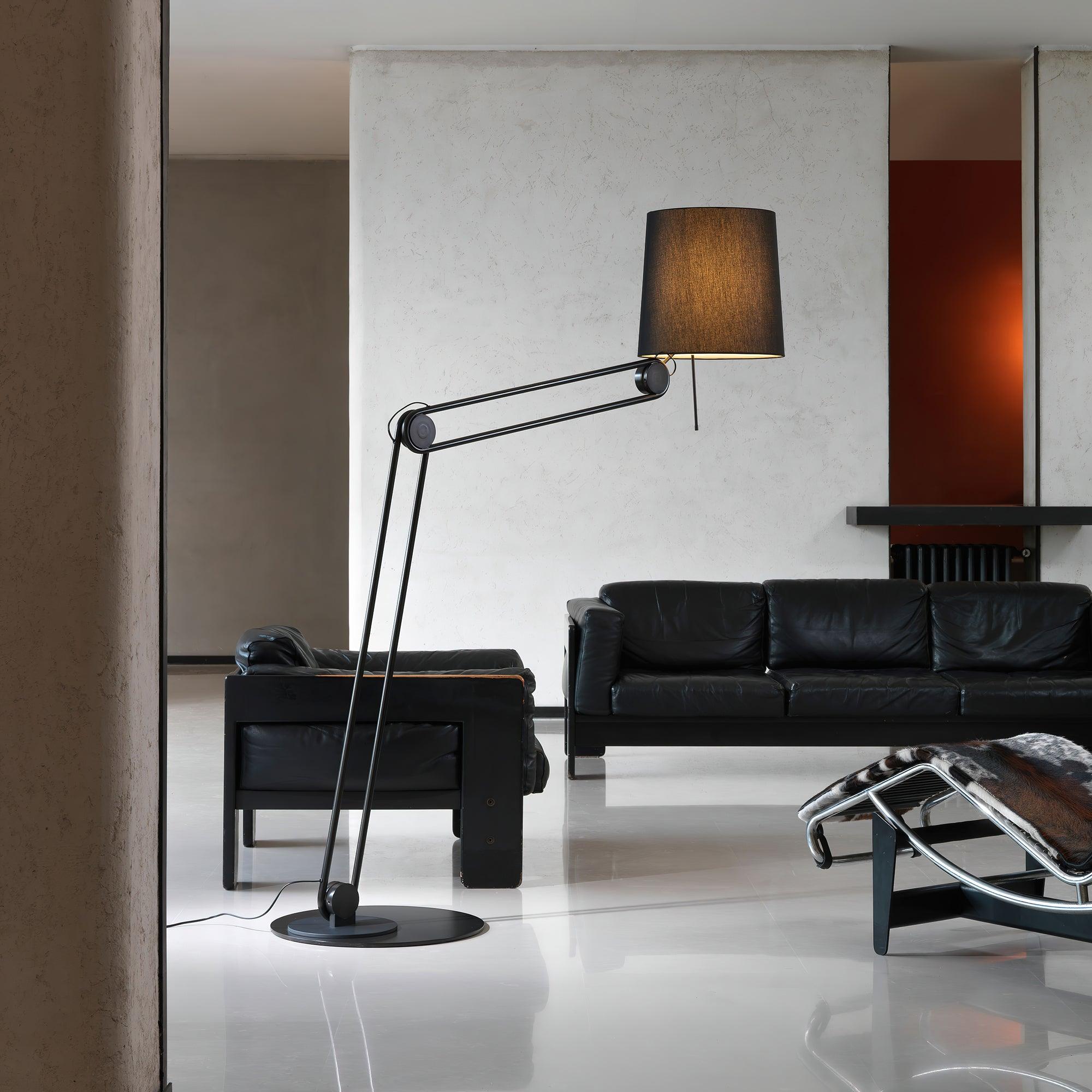 Sibaca Modern Black Torchiere Floor Lamp with Adjustable Metal Frame and Fabric Shade