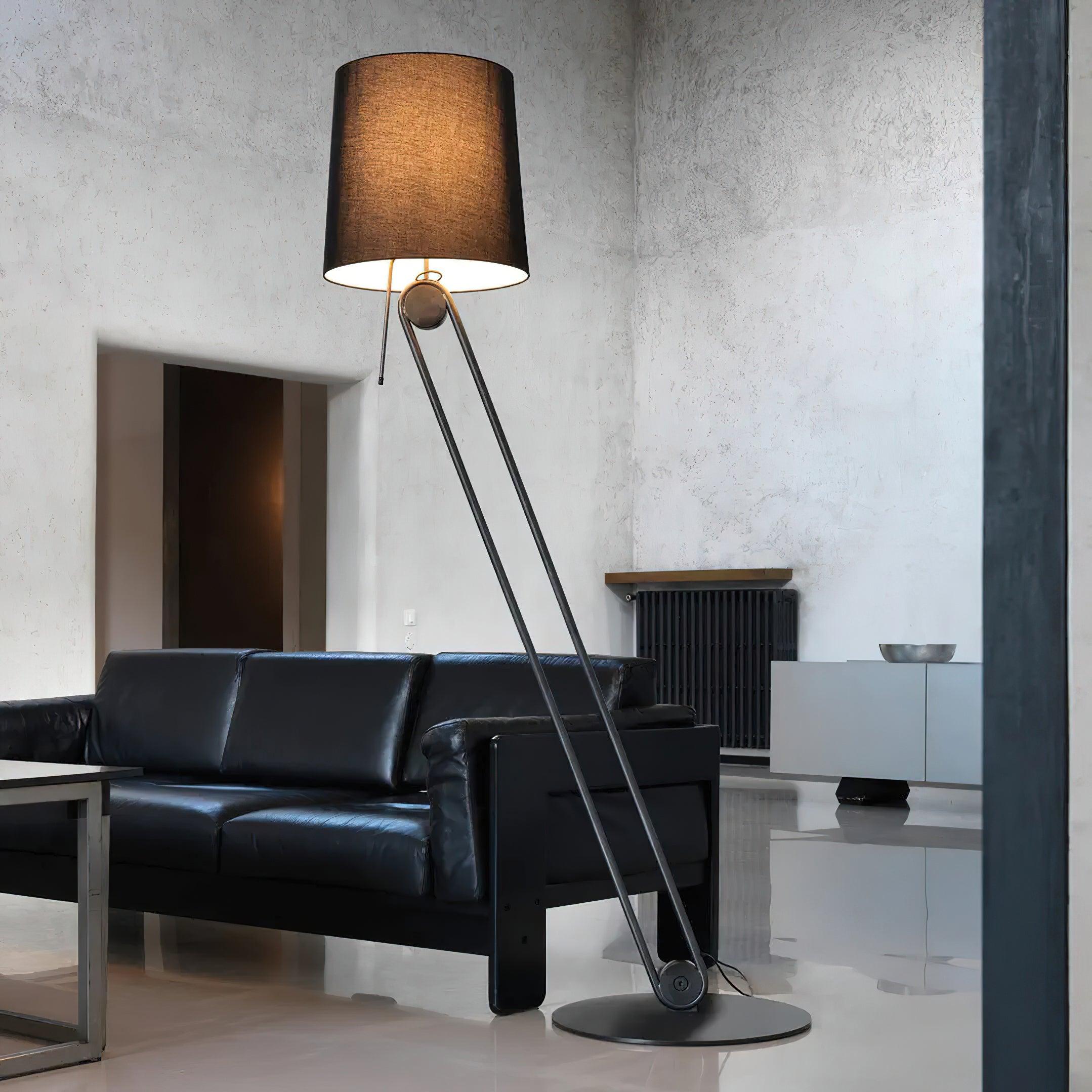 Sibaca Modern Black Torchiere Floor Lamp with Adjustable Metal Frame and Fabric Shade
