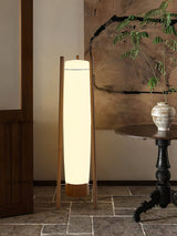 Modern Walnut Wood Column LED Floor Lamp with Acrylic Diffuser Standing Light