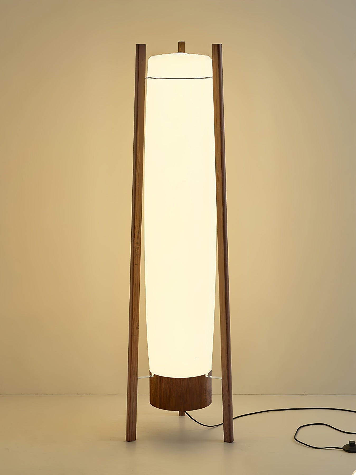 Modern Walnut Wood Column LED Floor Lamp with Acrylic Diffuser Standing Light