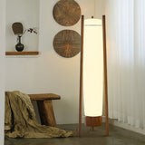 Modern Walnut Wood Column LED Floor Lamp with Acrylic Diffuser Standing Light