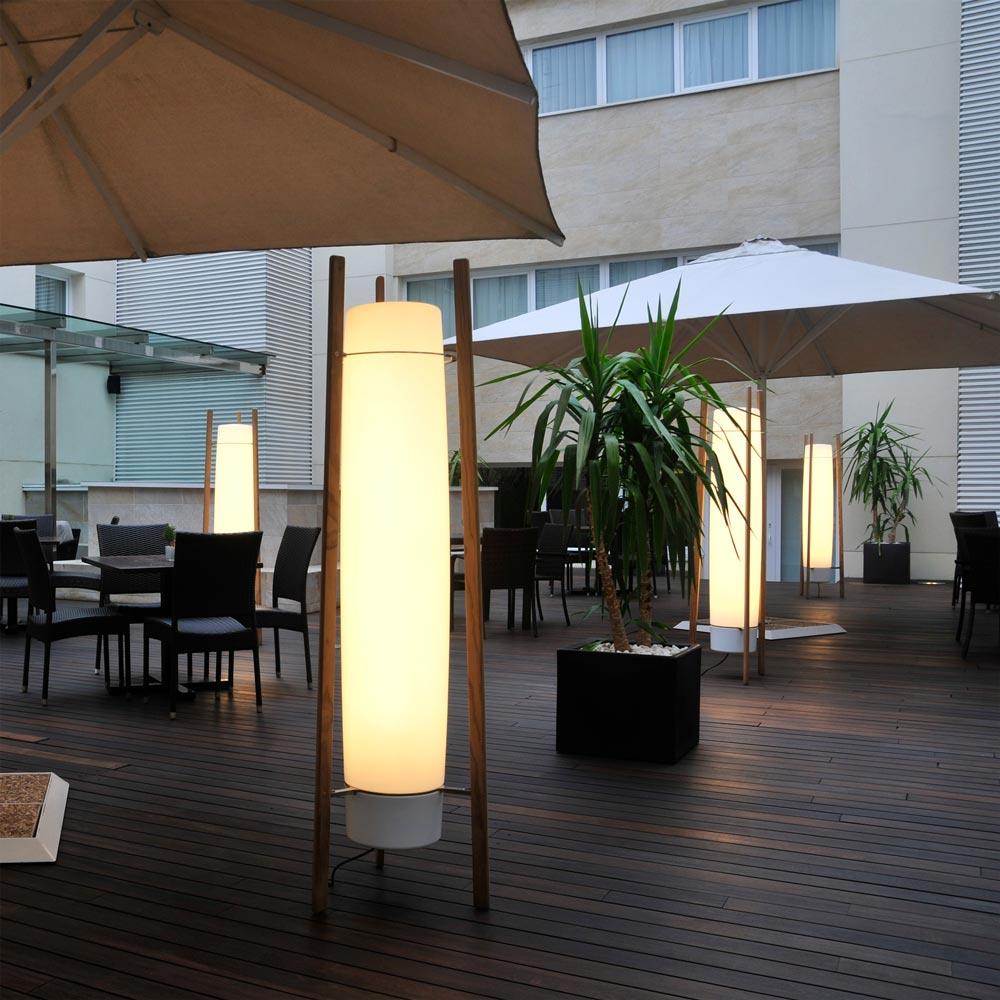 Modern Walnut Wood Column LED Floor Lamp with Acrylic Diffuser Standing Light