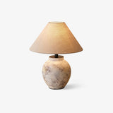 Rustic Stone Texture Terracotta Table Lamp with Beige Fabric Shade