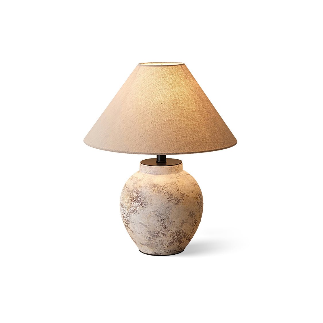 Rustic Stone Texture Terracotta Table Lamp with Beige Fabric Shade