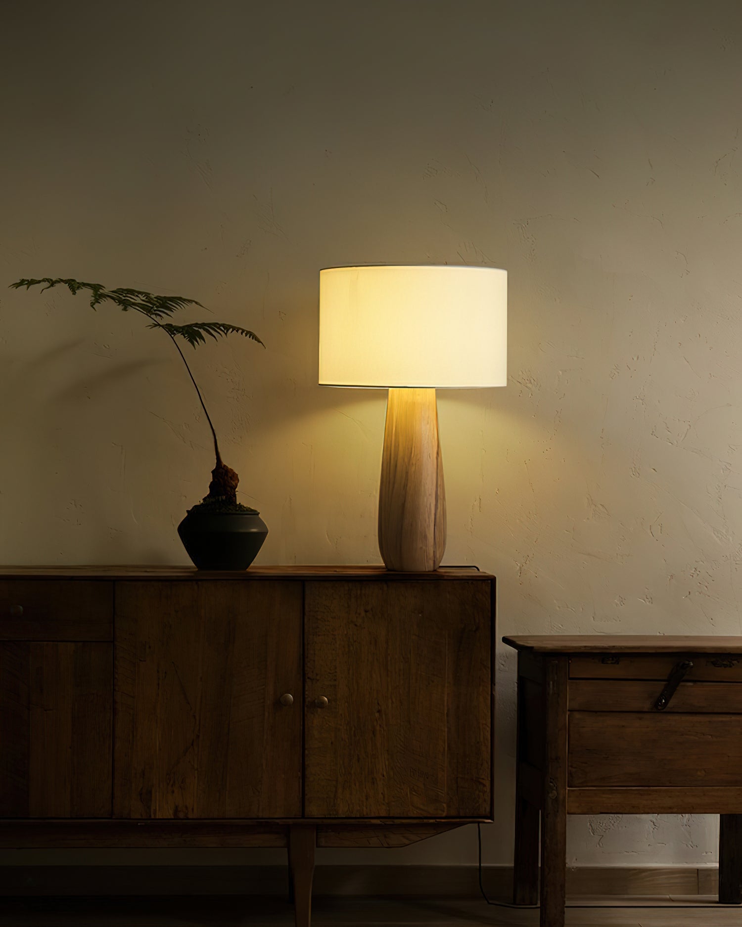Sierra Wooden Accent Table Lamp with Linen Shade Organic Wood Base Desk Light