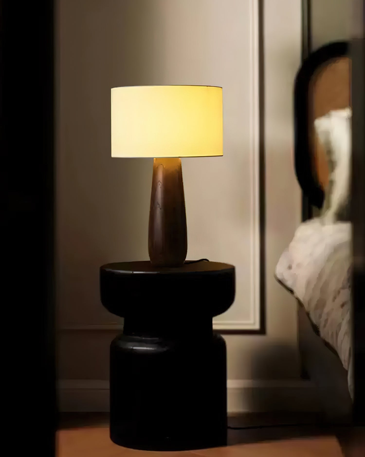 Sierra Wooden Accent Table Lamp with Linen Shade Organic Wood Base Desk Light