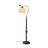 Modern Silk Globe Standing Floor Lamp with Walnut Wood Frame and Soft Ambient Light