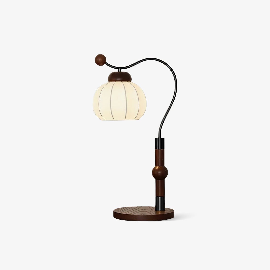 Modern Silk Globe Table Lamp with Walnut Wood Base and Gold Hardware
