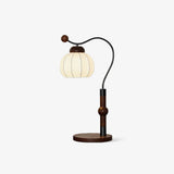 Modern Silk Globe Table Lamp with Walnut Wood Base and Gold Hardware