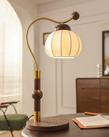 Modern Silk Globe Table Lamp with Walnut Wood Base and Gold Hardware