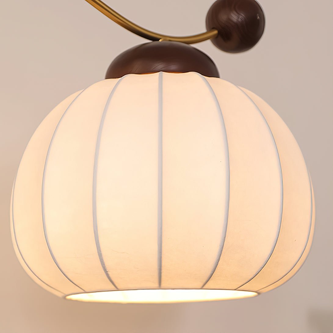 Modern Silk Globe Table Lamp with Walnut Wood Base and Gold Hardware