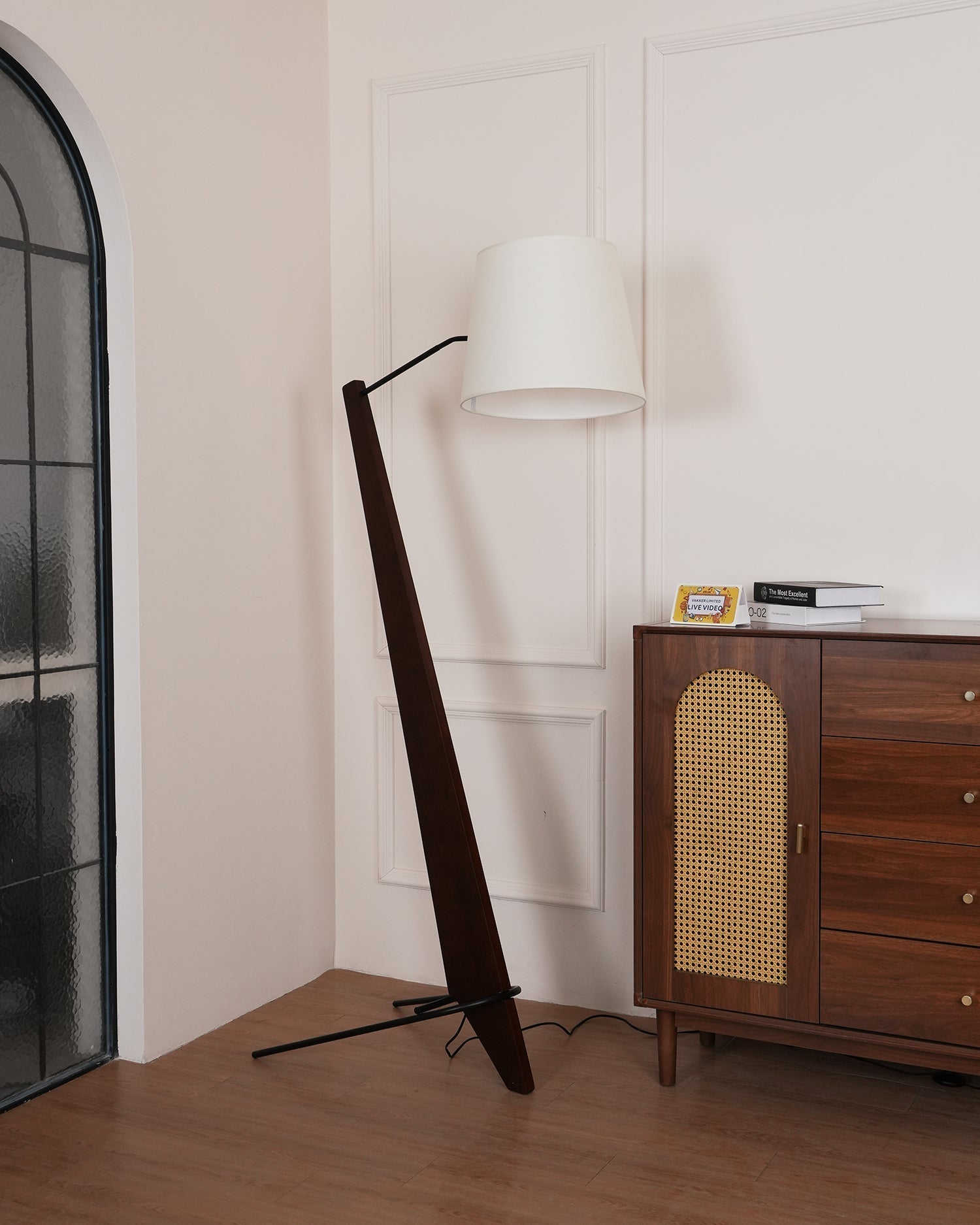 Modern Silva Giant Architectural Wood Floor Lamp with Fabric Shade