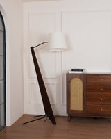 Modern Silva Giant Architectural Wood Floor Lamp with Fabric Shade