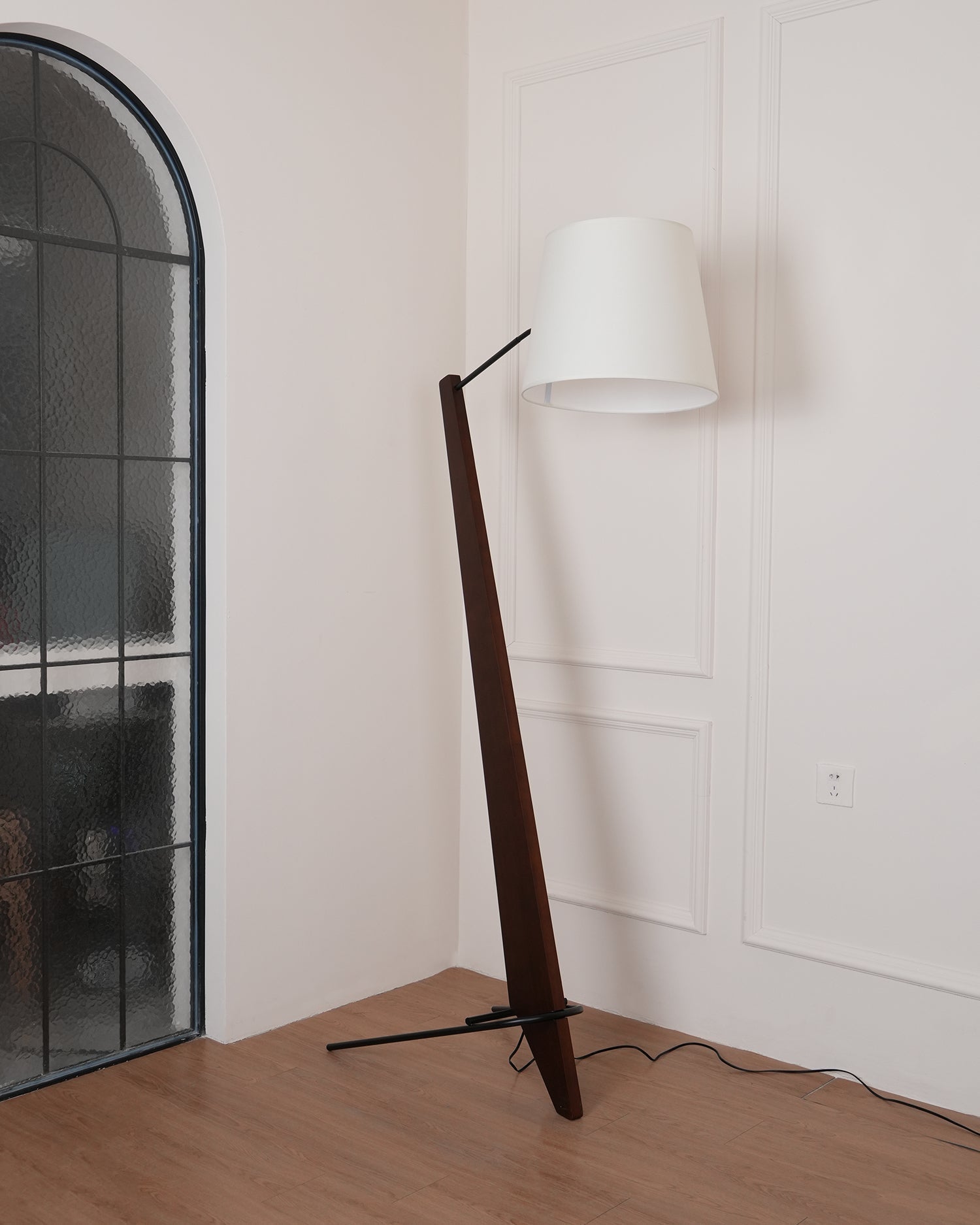 Modern Silva Giant Architectural Wood Floor Lamp with Fabric Shade