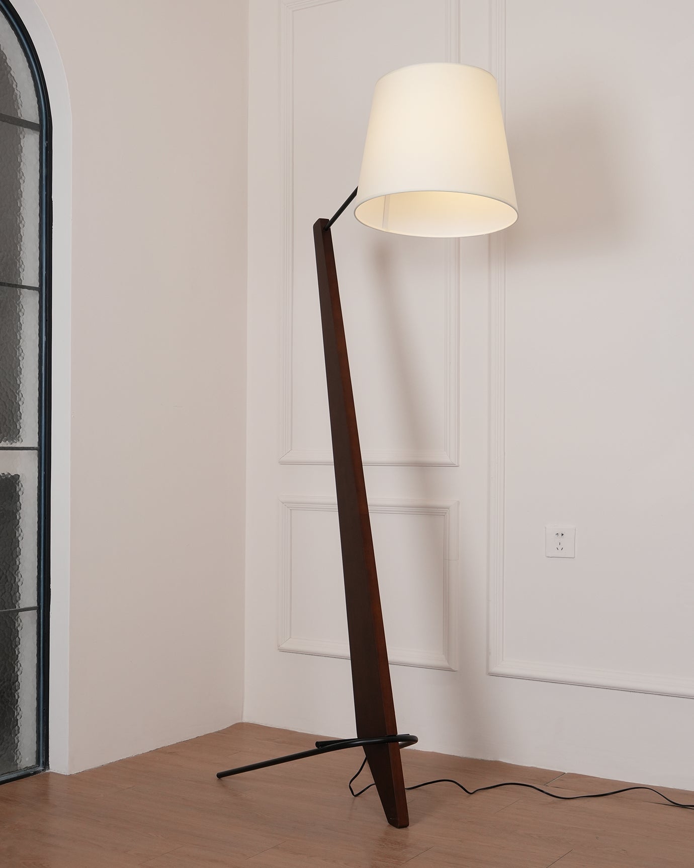 Modern Silva Giant Architectural Wood Floor Lamp with Fabric Shade