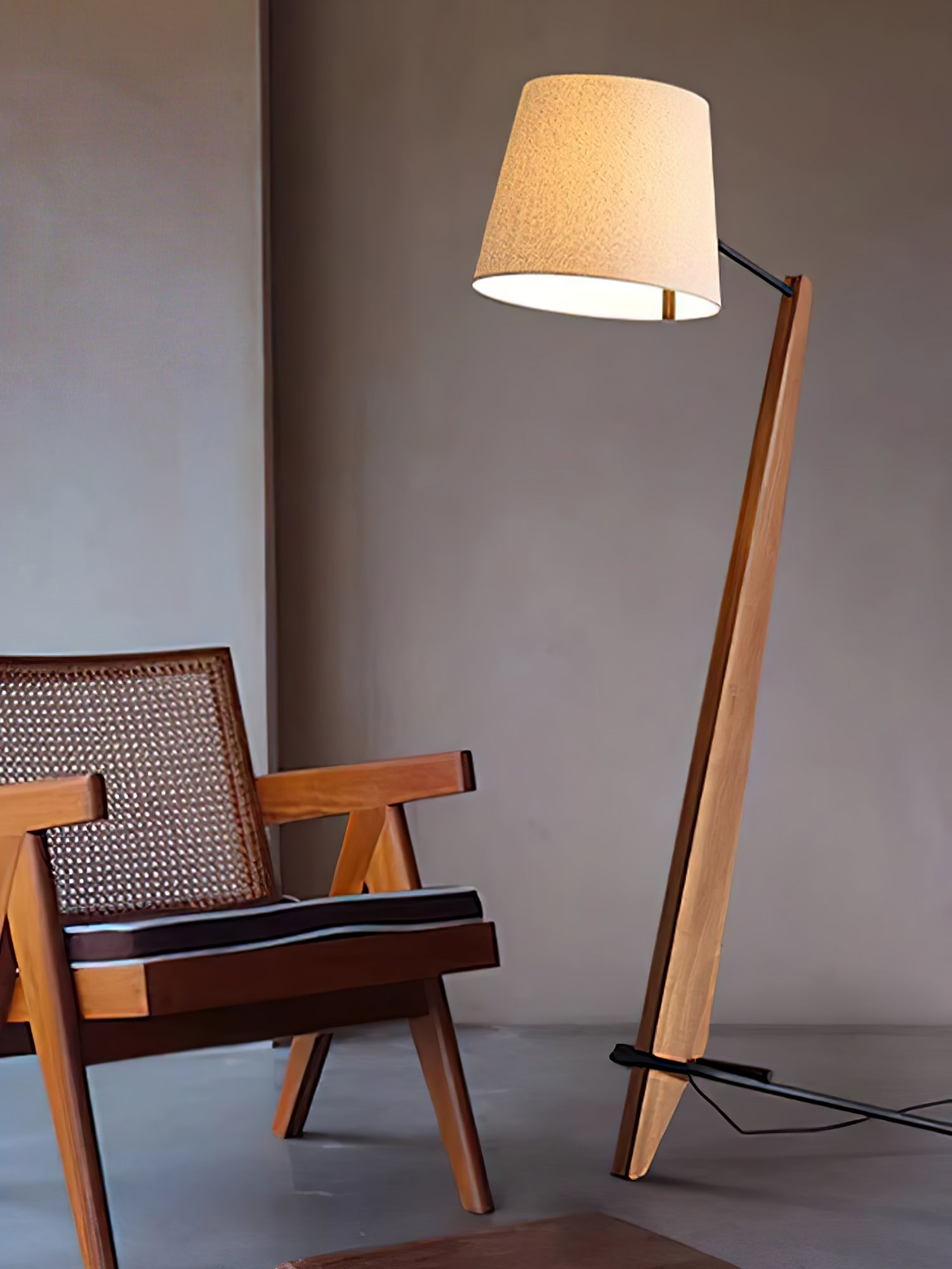 Modern Silva Giant Architectural Wood Floor Lamp with Fabric Shade