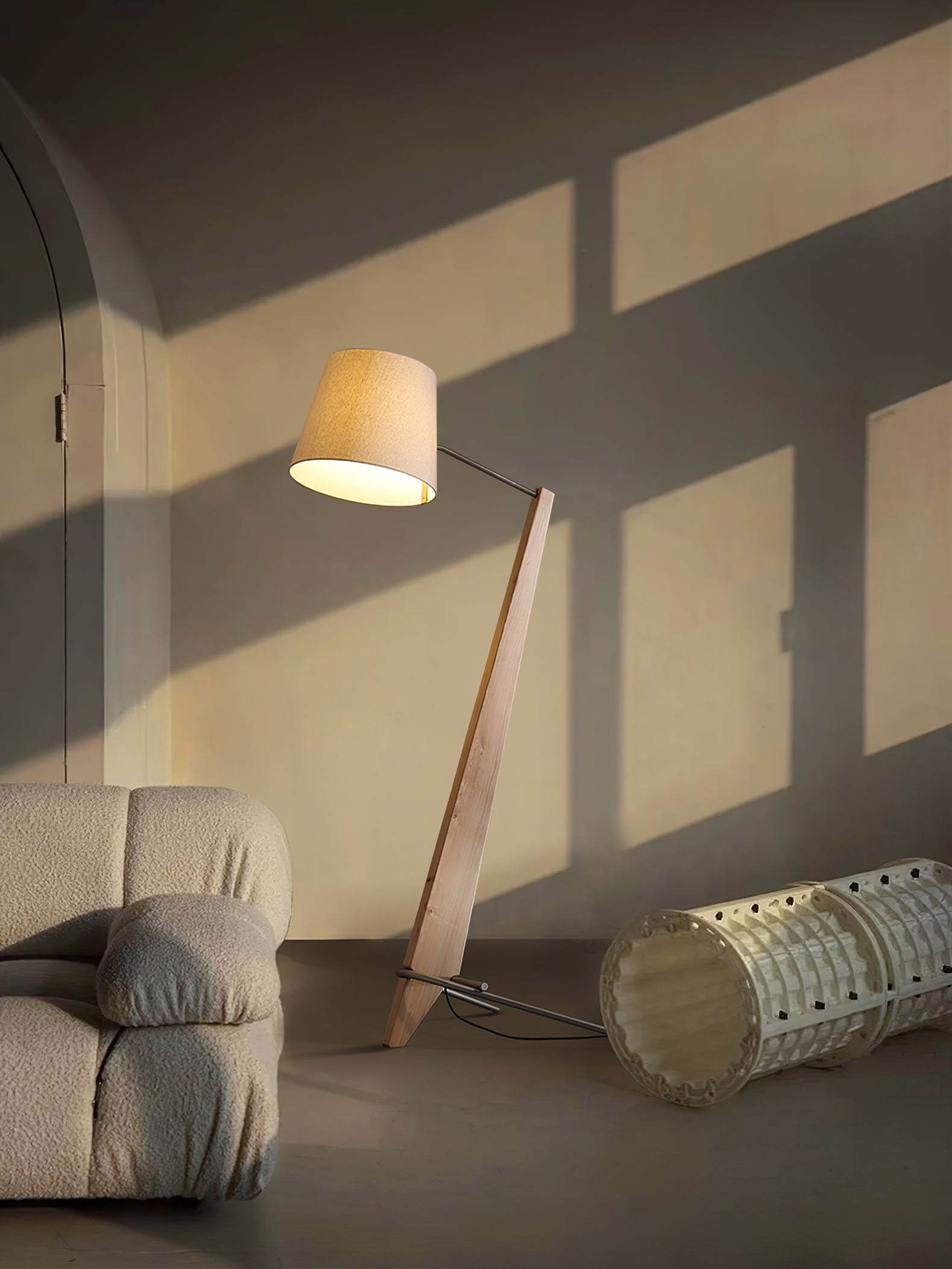 Modern Silva Giant Architectural Wood Floor Lamp with Fabric Shade