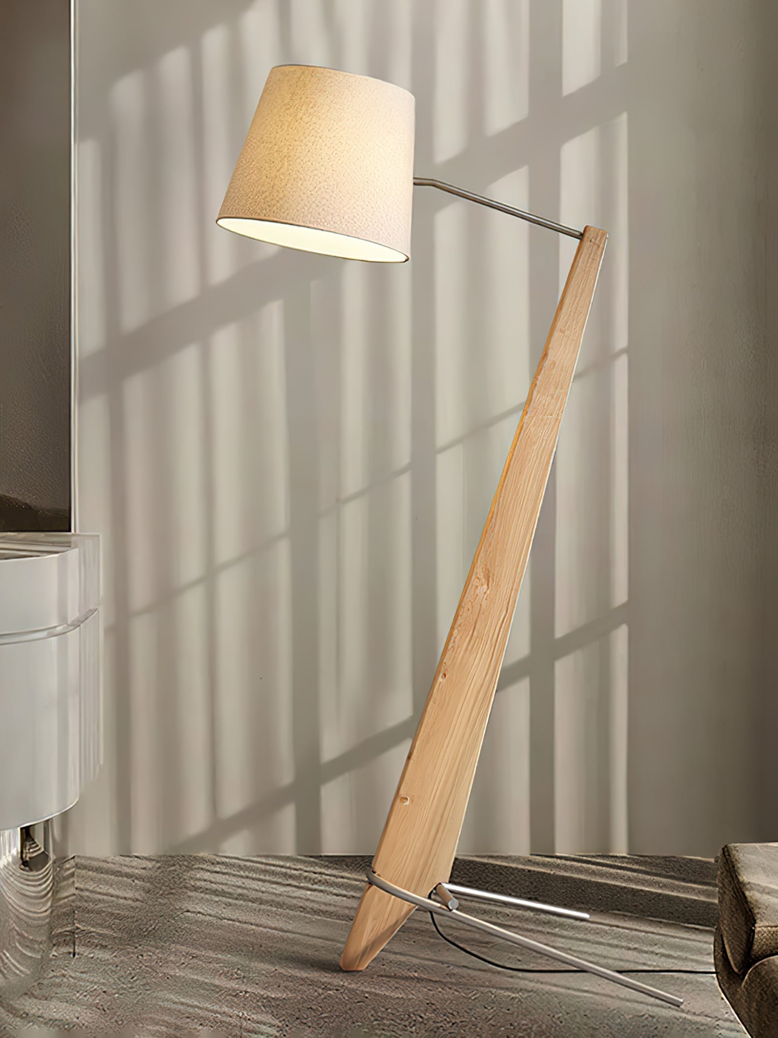 Modern Silva Giant Architectural Wood Floor Lamp with Fabric Shade