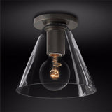 Modern Industrial Brass Flush Mount Ceiling Light with Clear Glass Shade and Knurled Detail