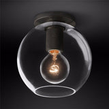 Modern Industrial Brass Flush Mount Ceiling Light with Clear Glass Shade and Knurled Detail