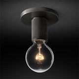 Modern Industrial Brass Flush Mount Ceiling Light with Clear Glass Shade and Knurled Detail