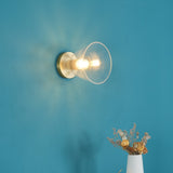 Modern Industrial Brass Flush Mount Ceiling Light with Clear Glass Shade and Knurled Detail