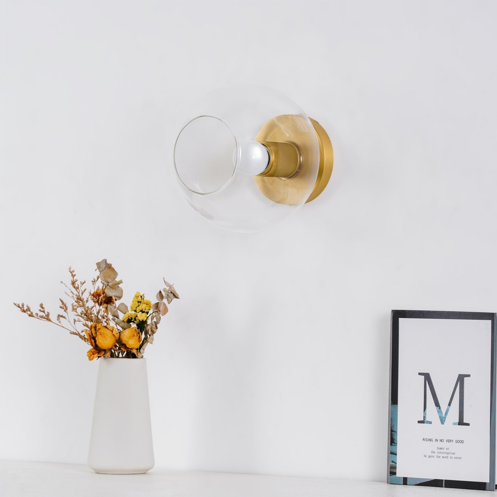 Modern Industrial Brass Flush Mount Ceiling Light with Clear Glass Shade and Knurled Detail