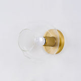 Modern Industrial Brass Flush Mount Ceiling Light with Clear Glass Shade and Knurled Detail