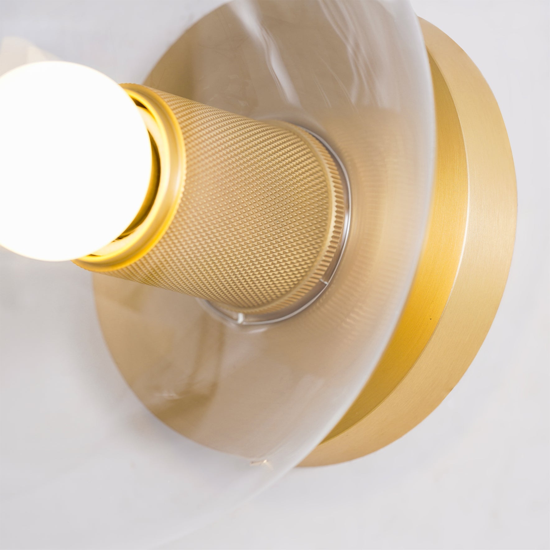 Modern Industrial Brass Flush Mount Ceiling Light with Clear Glass Shade and Knurled Detail