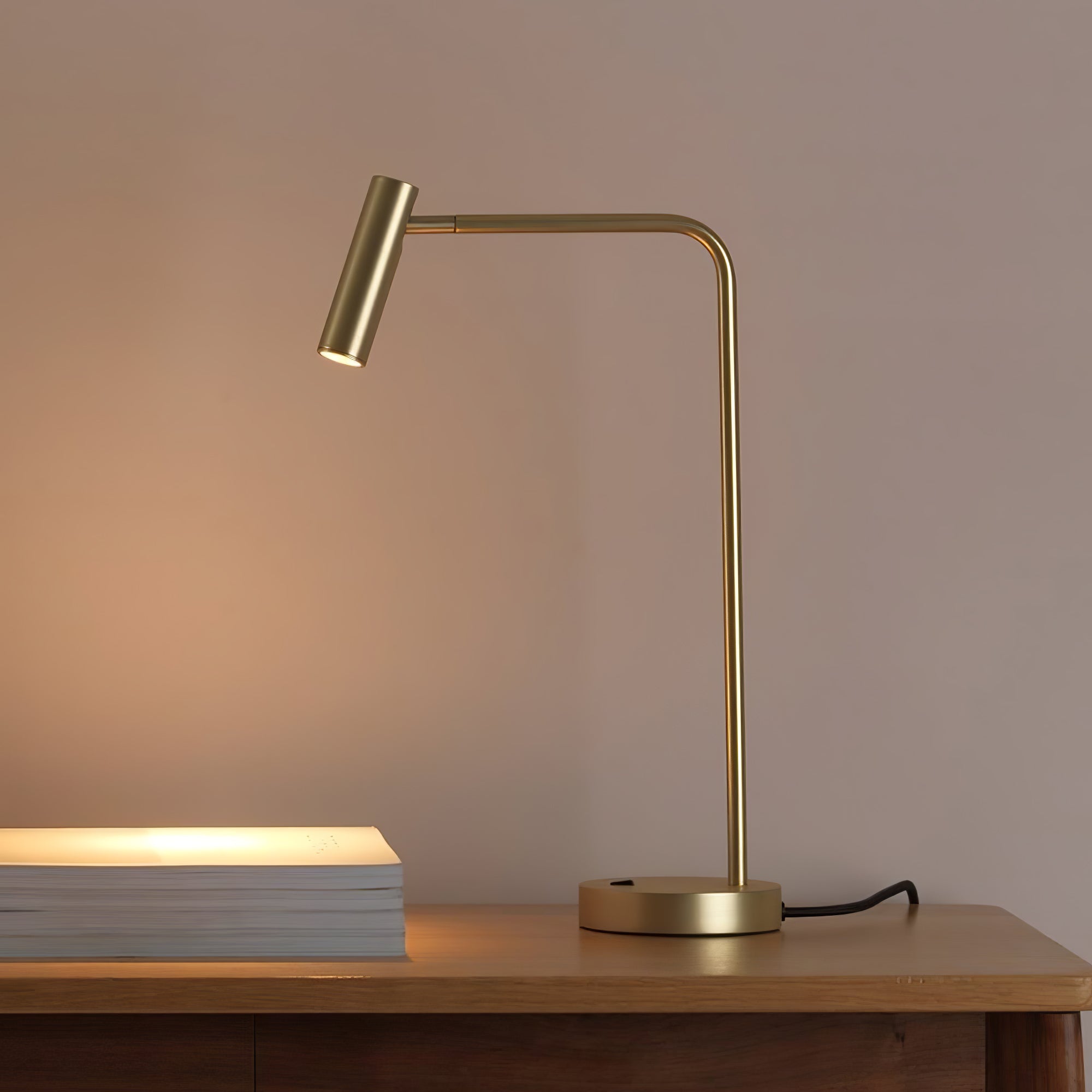 Contemporary Skinny LED Bedside Table Lamp with Slender Cylindrical Light in Metal