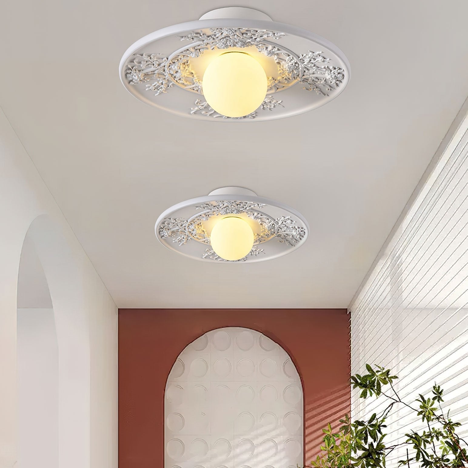 vintage-french-style-white-floral-resin-semi-flush-mount-ceiling-light