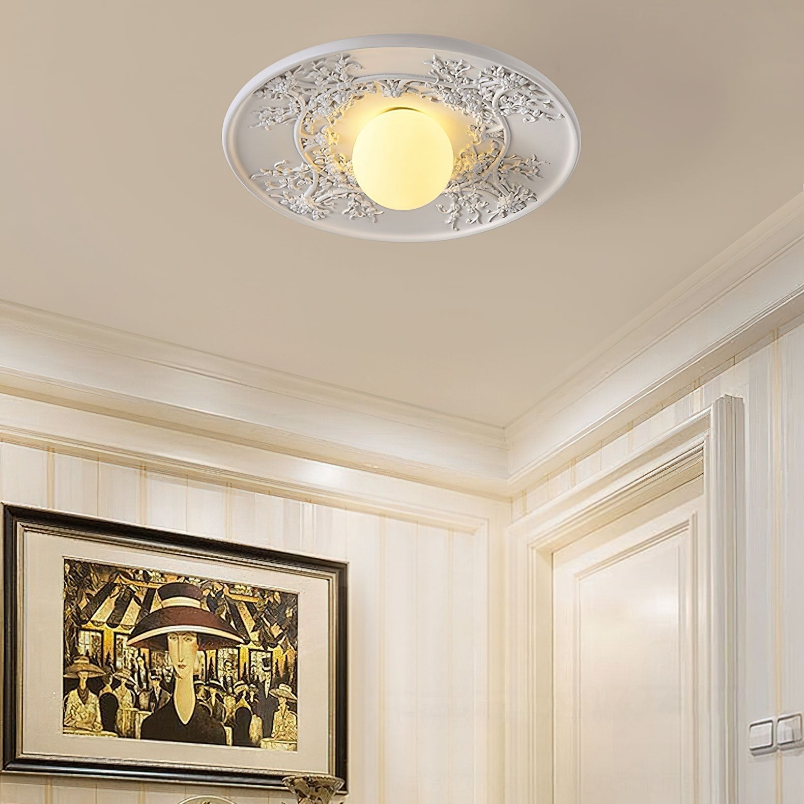 vintage-french-style-white-floral-resin-semi-flush-mount-ceiling-light