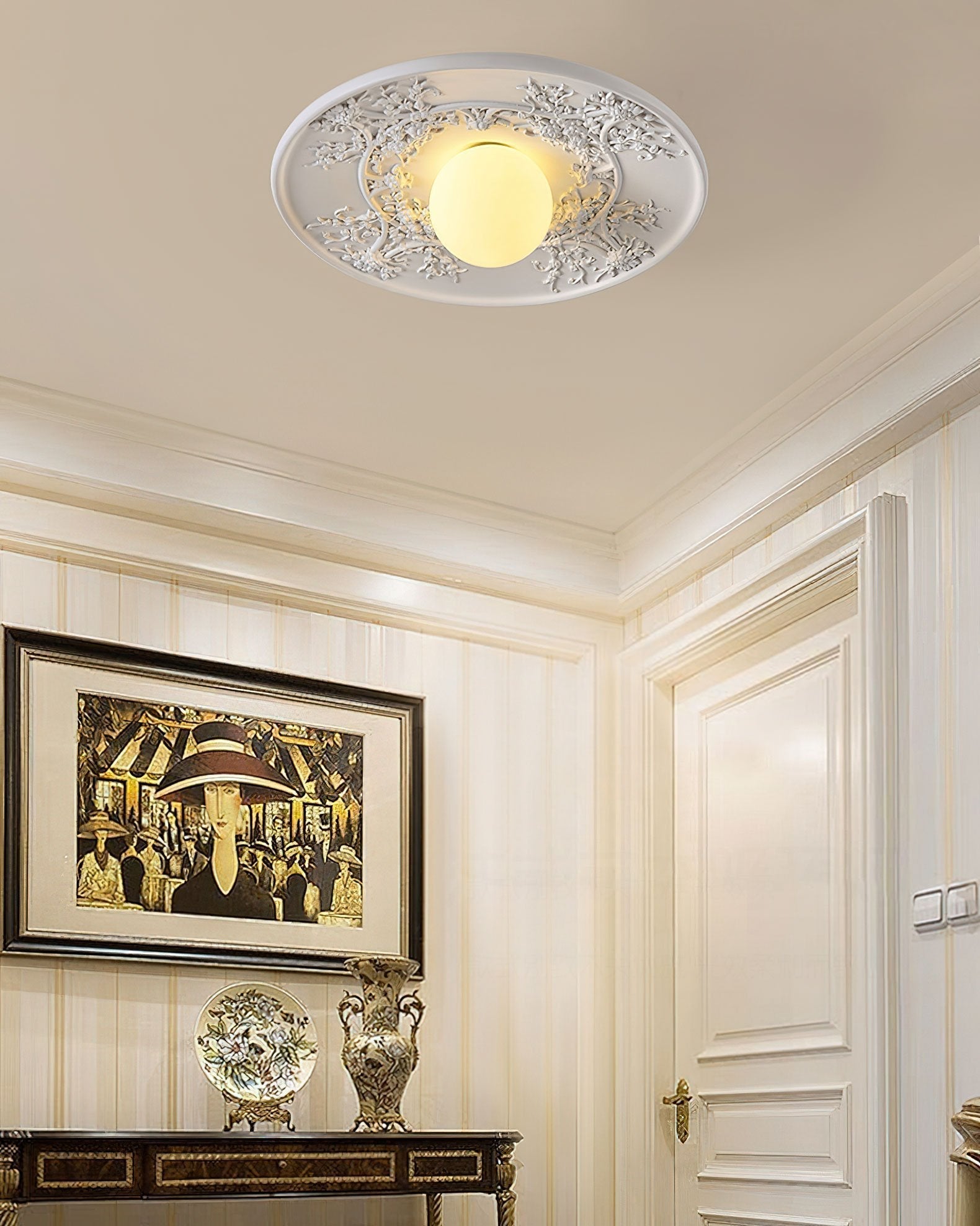 vintage-french-style-white-floral-resin-semi-flush-mount-ceiling-light