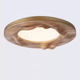 Modern Organic Circular Wood Flush Mount LED Ceiling Light for Living Room Bedroom