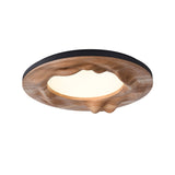 Modern Organic Circular Wood Flush Mount LED Ceiling Light for Living Room Bedroom