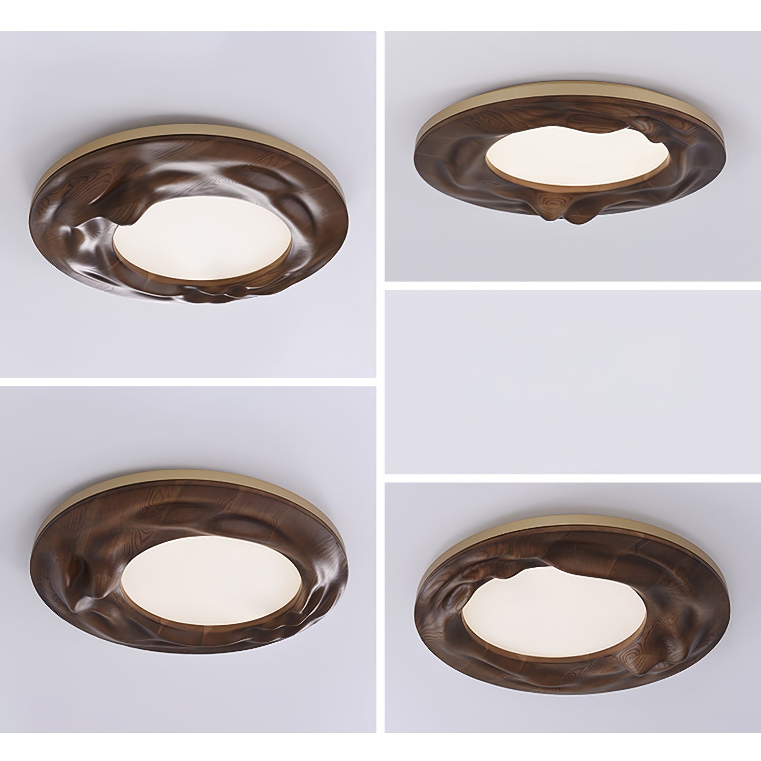 Modern Organic Circular Wood Flush Mount LED Ceiling Light for Living Room Bedroom