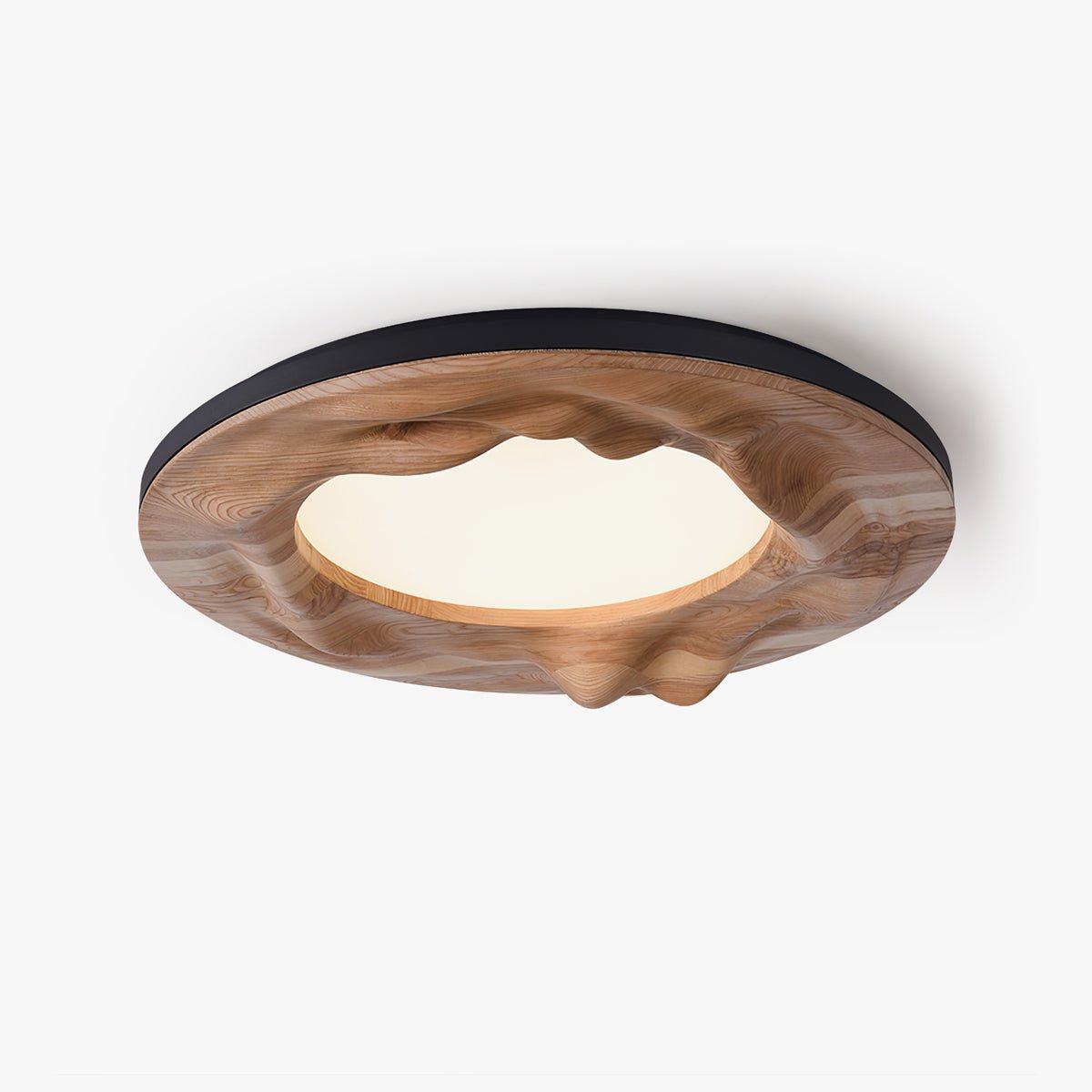 Modern Organic Circular Wood Flush Mount LED Ceiling Light for Living Room Bedroom