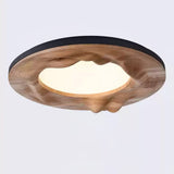 Modern Organic Circular Wood Flush Mount LED Ceiling Light for Living Room Bedroom