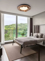 Modern Organic Circular Wood Flush Mount LED Ceiling Light for Living Room Bedroom