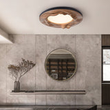 Modern Organic Circular Wood Flush Mount LED Ceiling Light for Living Room Bedroom