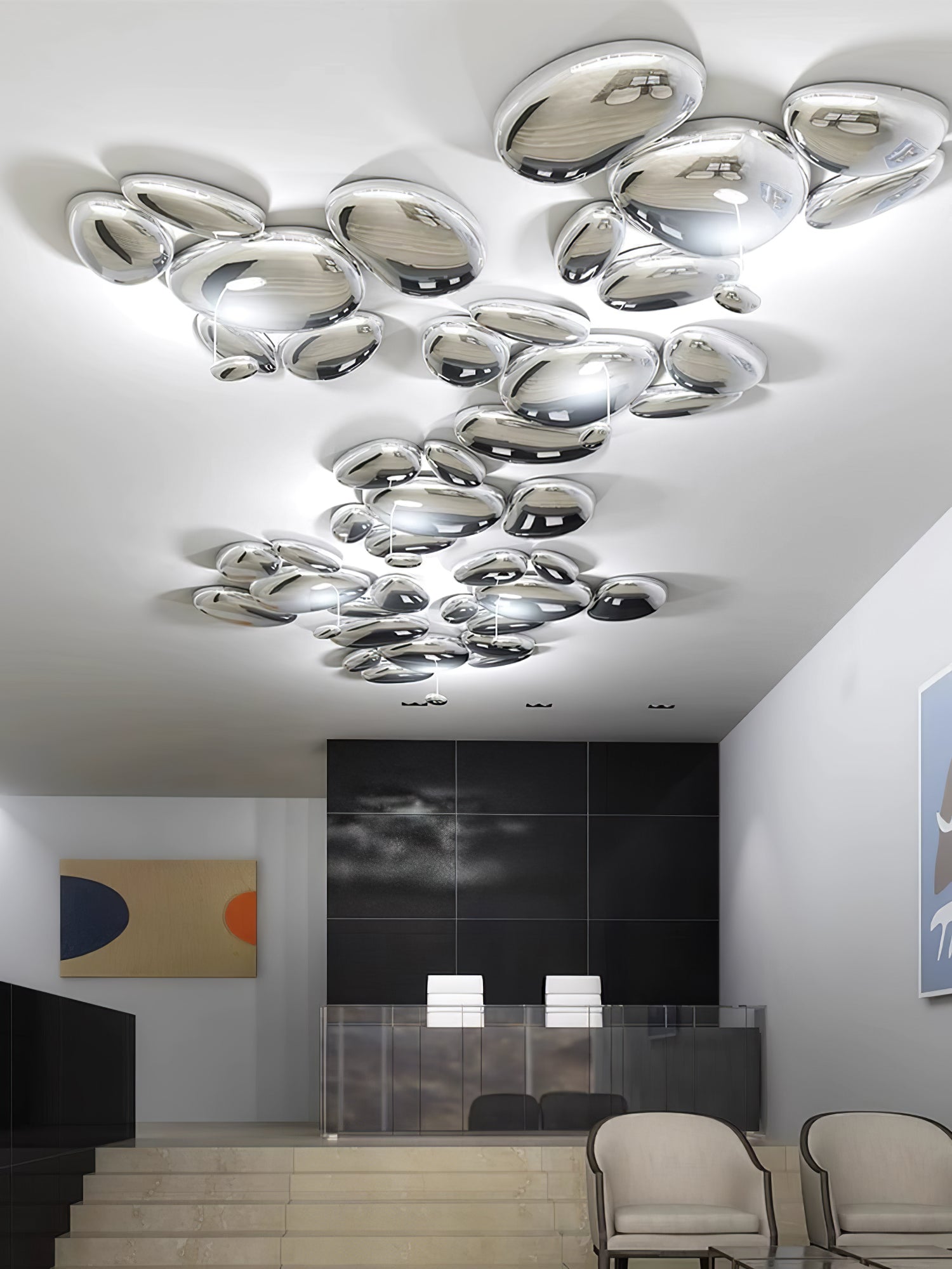 Modern Chrome Pebble LED Ceiling Light Biomorphic Reflective Flush Mount Lamp