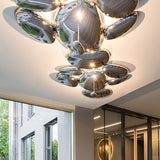 Modern Chrome Pebble LED Ceiling Light Biomorphic Reflective Flush Mount Lamp
