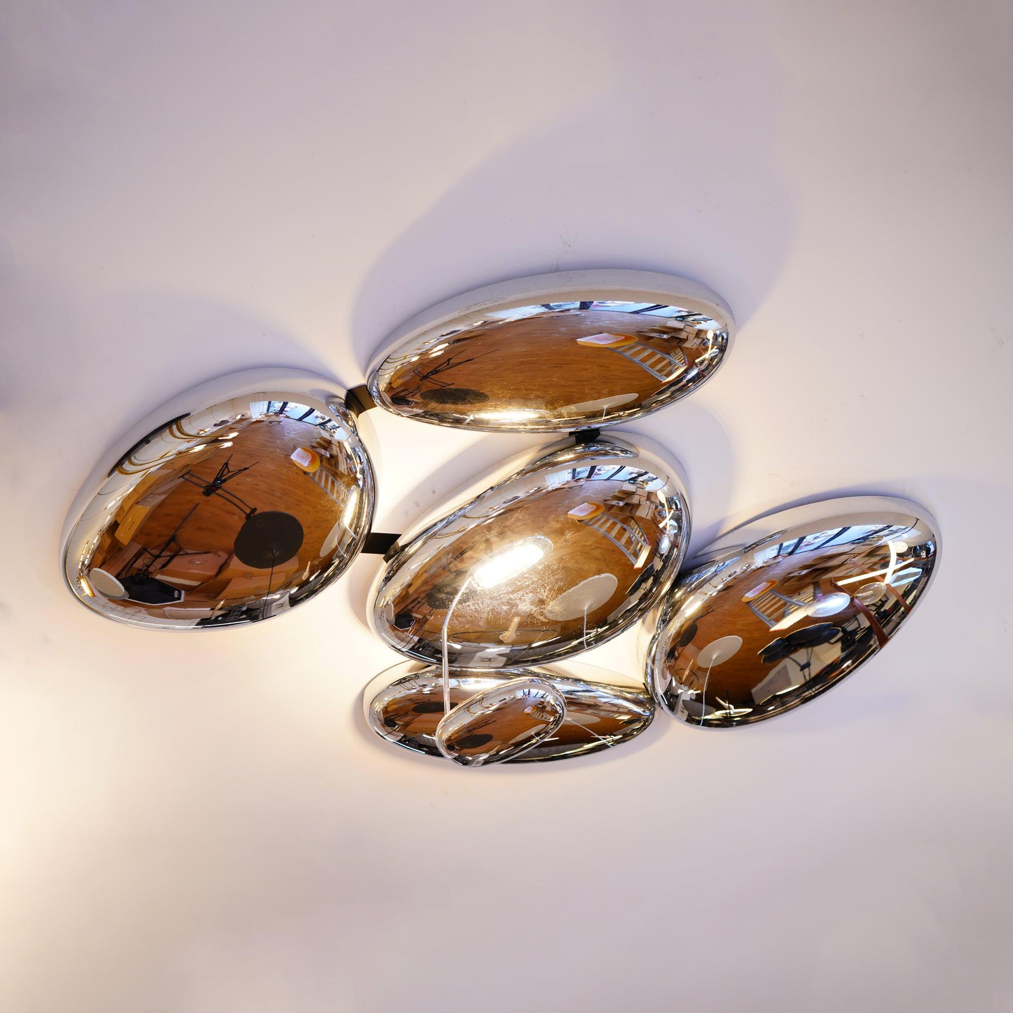 Modern Chrome Pebble LED Ceiling Light Biomorphic Reflective Flush Mount Lamp
