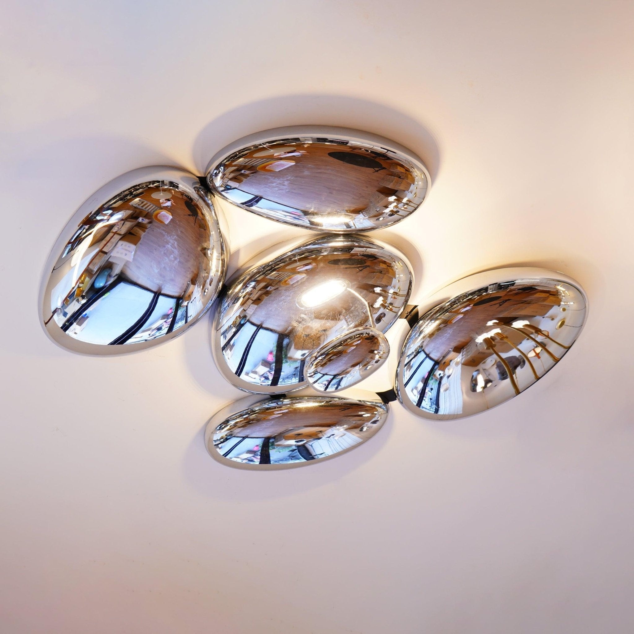 Modern Chrome Pebble LED Ceiling Light Biomorphic Reflective Flush Mount Lamp